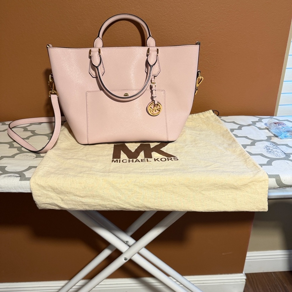 Michael Kors Blush Pink Leather Satchel with Gold-Tone MK Charm
